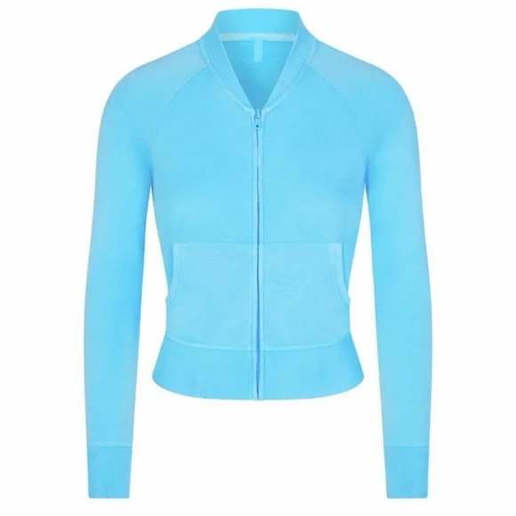 NWT SKIMS Sport French Terry Shrunken Zip Cardigan in Cyan Size XL - Picture 3 of 9